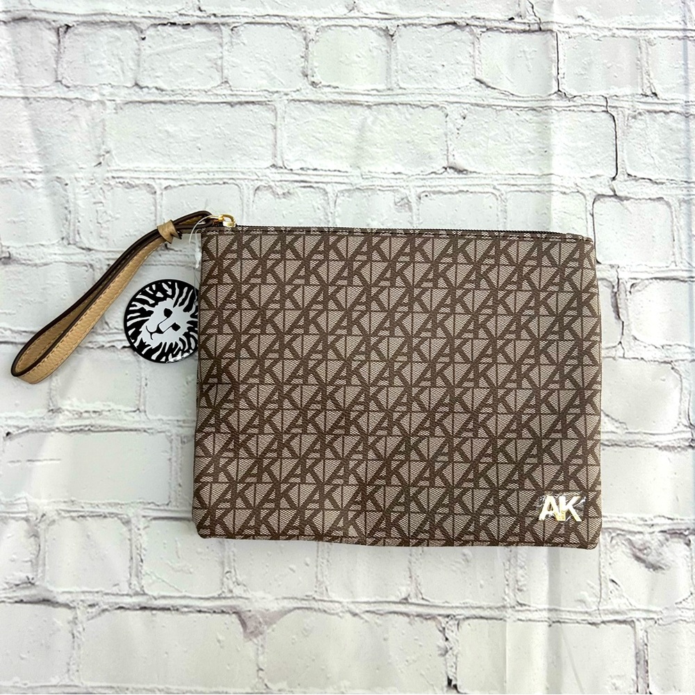 Anne Klein Wristlet Pouch AK Logo, Tan & Brown